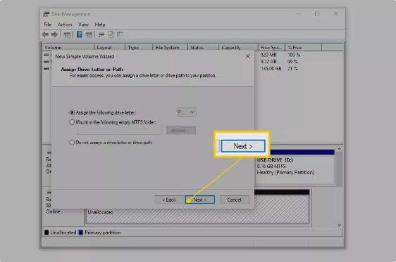 Assign Drive Letter or Path step Assign Drive Letter or Path step