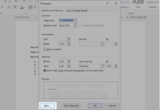 Pilih ‘Tabs’ Pilih ‘Tabs’