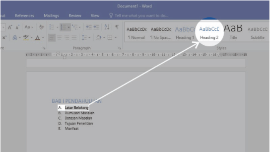 Tautkan sub judul dengan ‘Heading 2’ Tautkan sub judul dengan ‘Heading 2’