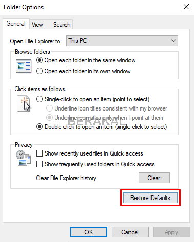 restore default folder settings restore default folder settings