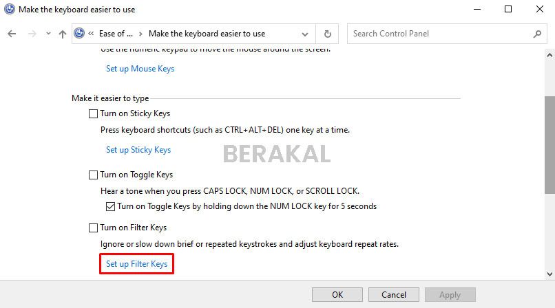 Set up Filter Keys Set up Filter Keys