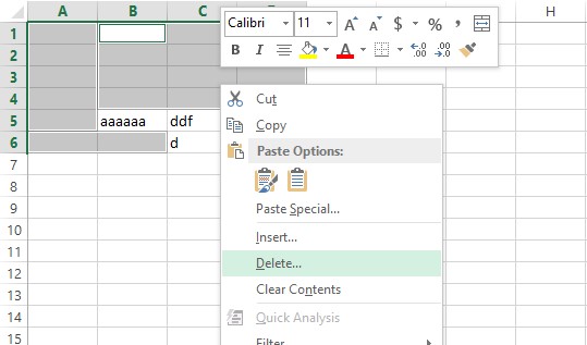 Klik opsi delete, kemudian entire row.