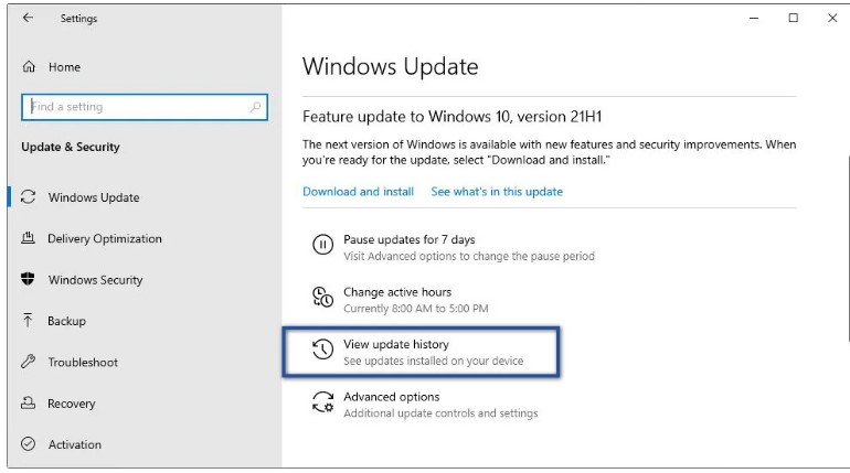 Masuk ke Uninstall updates.