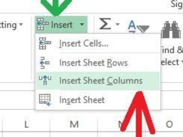 Tap opsi insert, kemudian klik Insert Sheet Column
